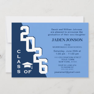 Invitation Classe moderne de 2024 Grad Blue Grad Graduation P