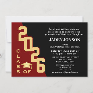 Invitation Classe moderne de 2025 Golden Red Graduation Party