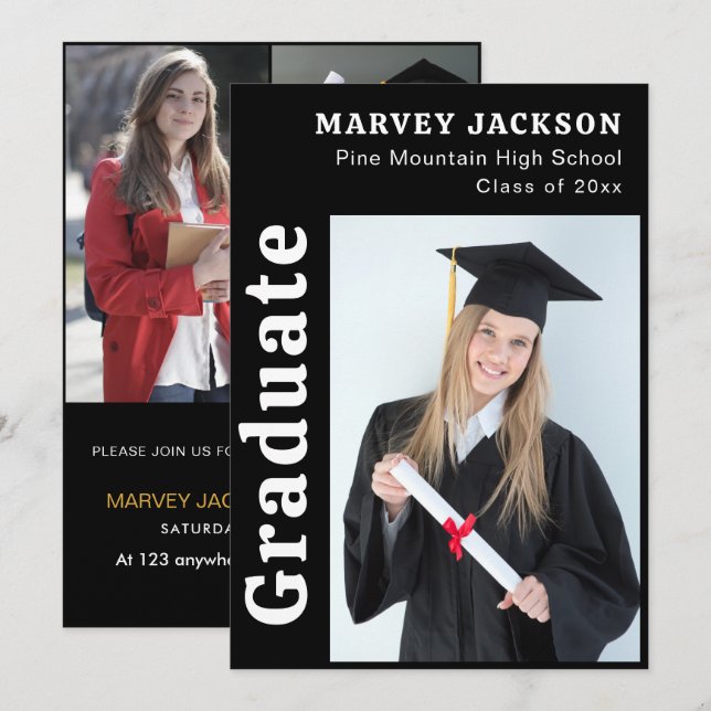 Invitation Classe moderne de 2025 Grad Photo Grad Graduation  (Devant / Derrière)