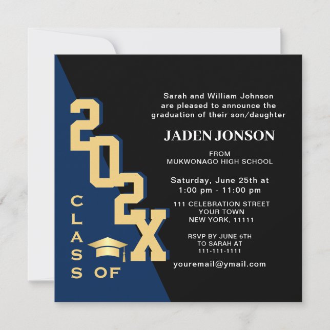 Invitation Classe moderne de 2025 Marine Black Graduation Par (Devant)