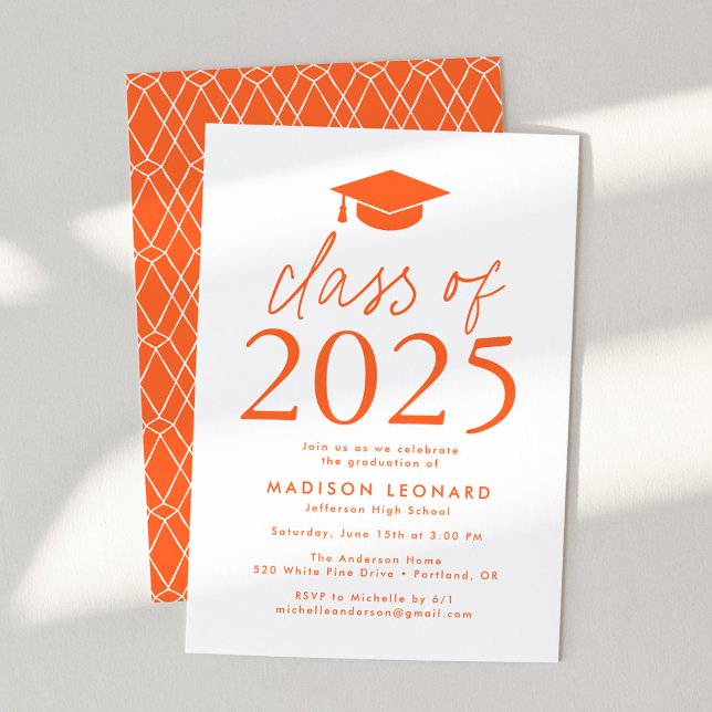 Invitation Classe moderne de 2025 Orange Graduation Party (Créateur téléchargé)