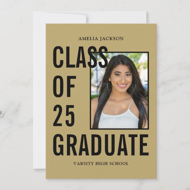 Invitation Classe Moderne De 25 Gold Graduation Party (Devant)