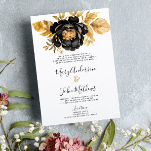 Invitation Classé noir blanc ivoire or pivoine Mariage floral