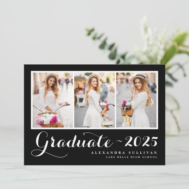 Invitation Classe Noire de 2025 Collage photo Graduation (Debout devant)