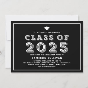 Invitation Classe noire et blanche de 2025 Casquette Rétro Gr