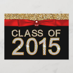 Invitation Classe noire rouge de parties scintillantes d'or