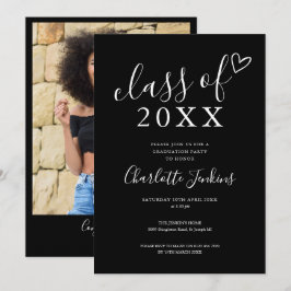 Invitation Classe noire Script Coeur Photo Graduation Party