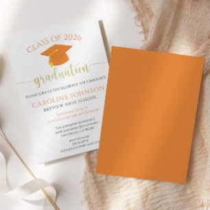 Invitation Classe Orange & Or De La Fête De Graduation