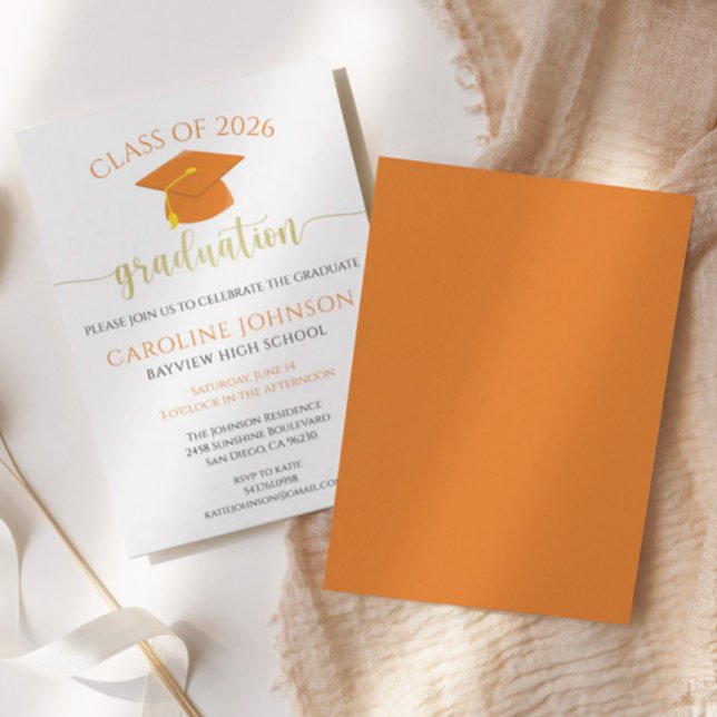 Invitation Classe Orange & Or De La Fête De Graduation (Créateur téléchargé)