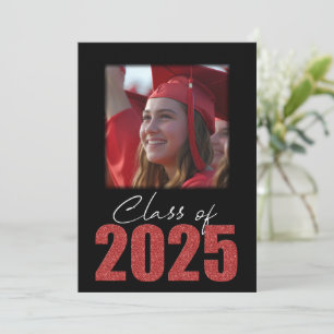 Invitation Classe Parties scintillant rouge de 2025 Faire-par