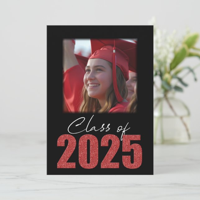 Invitation Classe Parties scintillant rouge de 2025 Photo Ope (Debout devant)