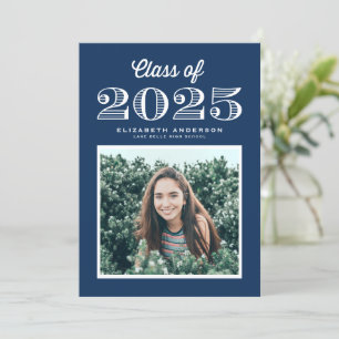 Invitation Classe rétro de 2024 Marine Blue Photo Graduation