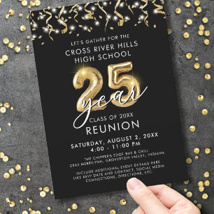 Invitation Classe Retrouvailles 25 ans Moderne Flux Noir Or