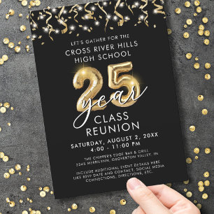 Invitation Classe Retrouvailles 25 ans Moderne Flux Noir Or