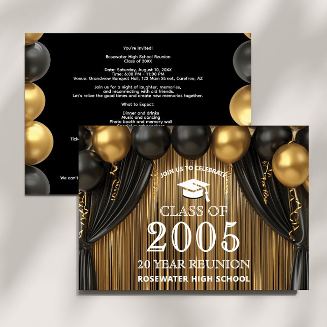 Invitation Classe Reunion 20 ans moderne Black Gold Invitatio (Créateur téléchargé)