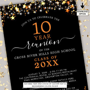 Invitation Classe Réunion Noir Orange Étoiles Éclairage Chaqu