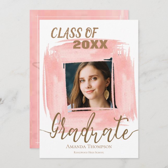 Invitation Classe Rose Abstraite De 2025 (Devant / Derrière)