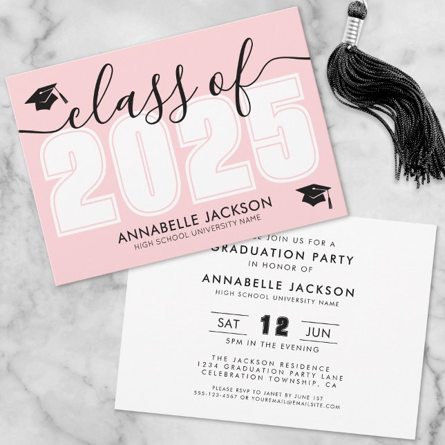 Invitation Classe Rose De 2025 Graduation Party (Pink Class Of 2025 Graduation Party Invitation)