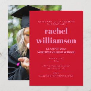 Invitation Classe rose et rouge de 2024 Photo Graduation Part