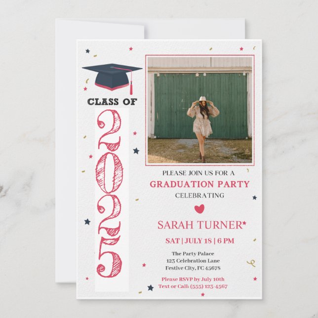 Invitation Classe rose moderne de 2025 (Devant)