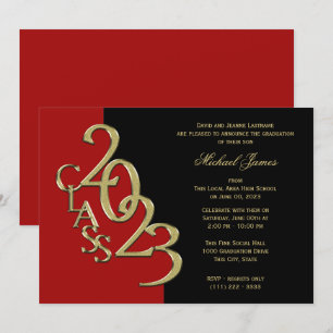 Invitation Classe rouge et or de 2023 Grad avec option couleu