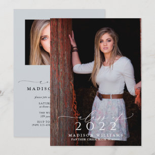 Invitation Classe simple de 2022 Blue 2 Photo Graduation Part