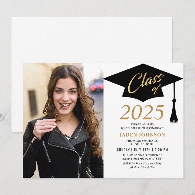 Invitation Classe simple moderne de 2025 Photo Graduation Par (Devant / Derrière)