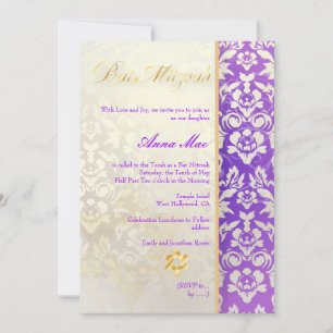 Invitation Classé + Style Damask Bat mitzvah/Lavender Blue