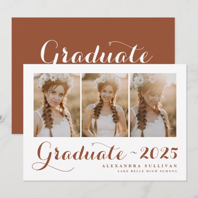 Invitation Classe Terracotta de 2025 Collage photo Graduation (Devant / Derrière)