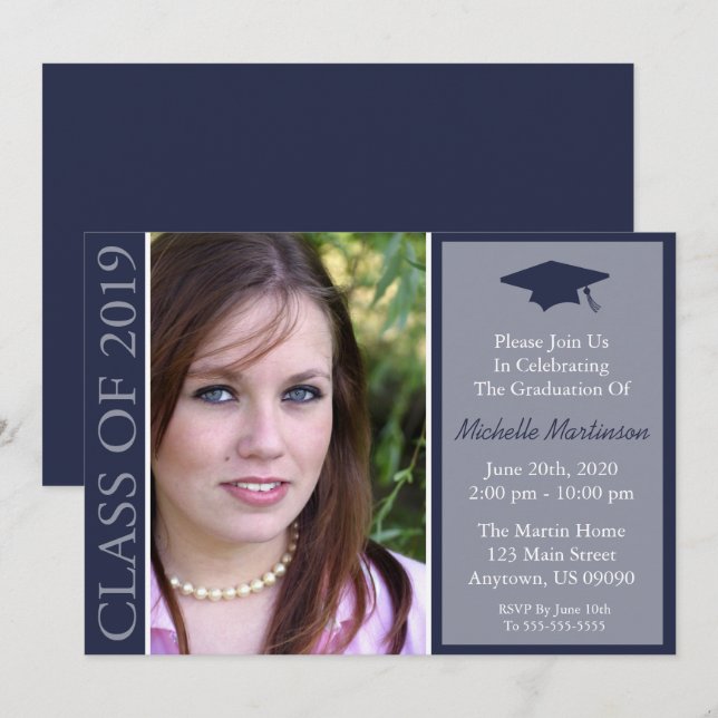 Invitation Classe Traditionnelle De 2019 Graduation (Minuit) (Devant / Derrière)