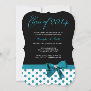Invitation Classe Turquoise Blue and Black with Polka-Dots de