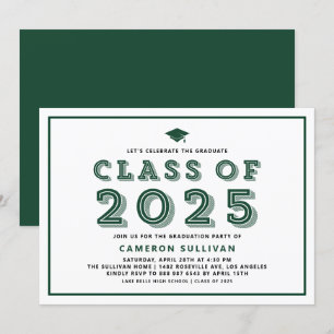 Invitation Classe verte de 2025 Casquette Rétro Graduation