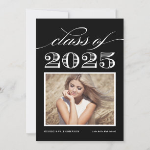 Invitation Classe vintage de 2024 Black Photo Graduation