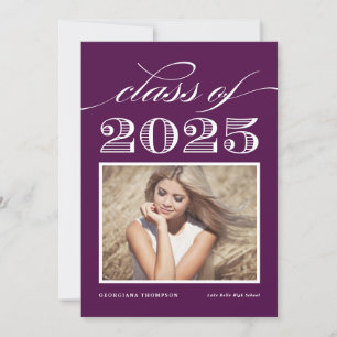 Invitation Classe vintage de 2024 Purple Photo Graduation