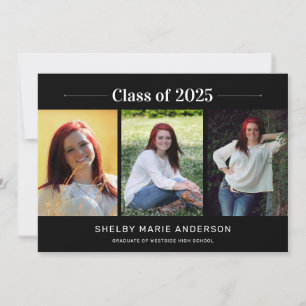 Invitation Classic 3 Photos Black Arrière - plan Graduation P