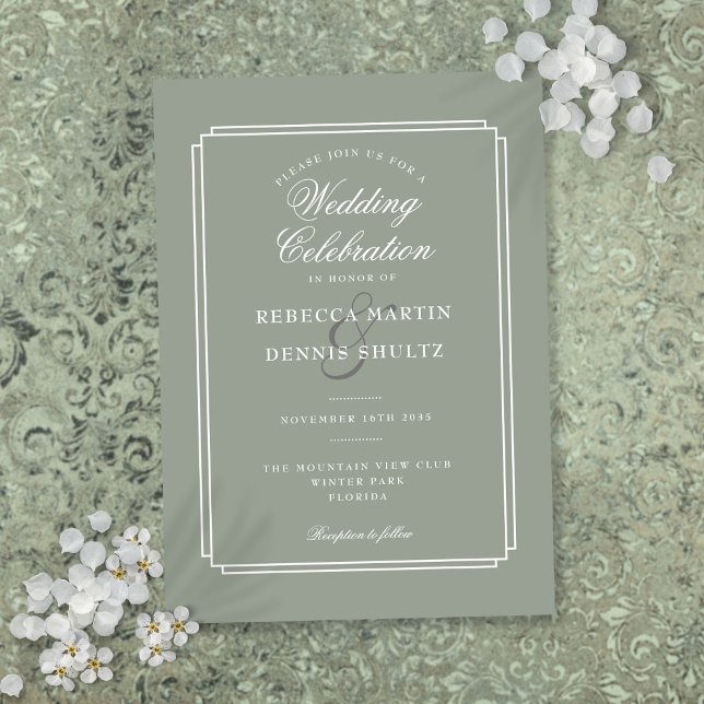 Invitation Classic Art Déco Sage Green Mariage (Classic Art Deco Sage Green Wedding Invitation)
