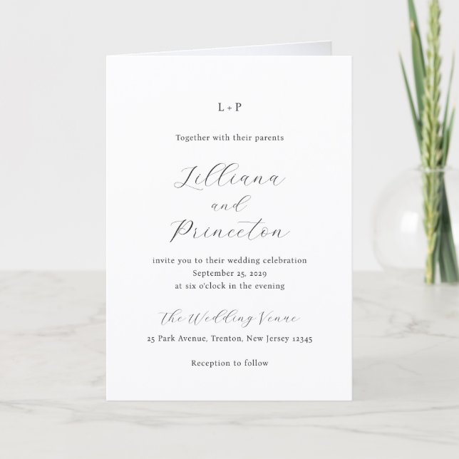 Invitation Classic Black and White Monogram Elegant Wedding (Devant)