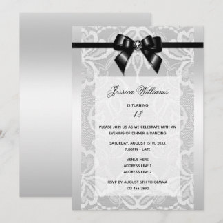 Invitation Classic Black Bow & Lace Anniversaire