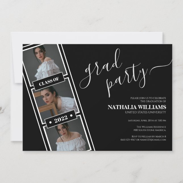 Invitation Classic Black Filmstrip Photo Collage Graduation (Devant)