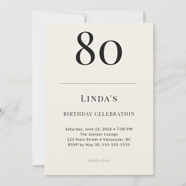 Invitation Classic Black & Ivory 80th Birthday Celebration (Devant)