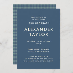 Invitation Classic Blue Glen Plaid Motif Graduation