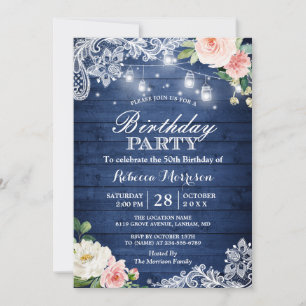 Invitation Classic Blue String éclaire Floral Anniversaire