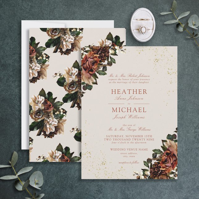 Invitation Classic Boho Terracotta Verdure Floral Mariage (Créateur téléchargé)
