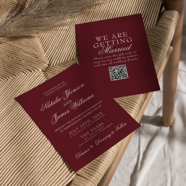 Invitation Classic Burgundy Fancy Old Money QR Code Wedding (Créateur téléchargé)