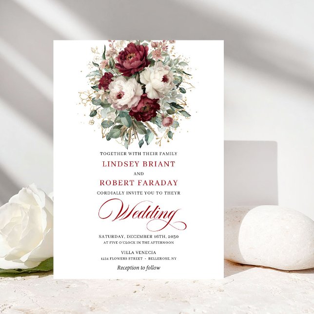 Invitation Classic Burgundy White Watercolor Wedding Invite (Classic Burgundy White Watercolor Wedding Invitation)