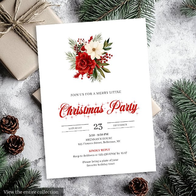 Invitation Classic Christmas Flowers Botanical Christmas  (Classic Christmas Flowers Botanical christmas invitation

)