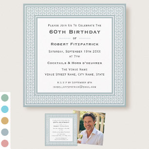 Invitation Classic Custom Age Photo Clé grecque Gris d'annive