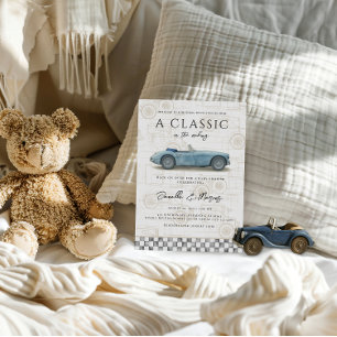 Invitation Classic dans le Baby shower automobile Making Blue