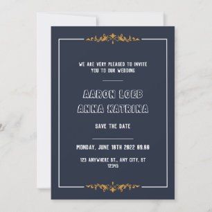 Invitation Classic Dark Navy Bleu Économisez Le Mariage Date