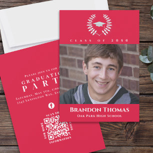 Invitation Classic de la photo de graduation rouge et blanc